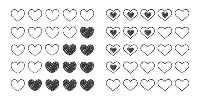 Quality rating signs. Heart icons concept. Drawn icons of hearts. Vector illustration