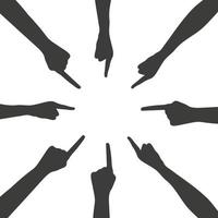 Hand with index finger. Silhouettes hands. Teamwork, collaboration, voting, volunteering concert. Vector illustration