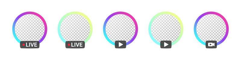 Profile frame for live streaming. Live streaming icons. Video broadcasting and live streaming. Vector illustration