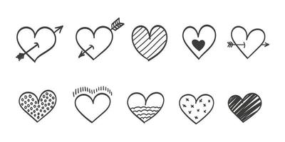 Doodle hearts. Love symbol. Set of hand drawn hearts on a white background. Vector illustration