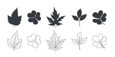 icono de hojas. deja el signo de la silueta. hojas de árboles de diferentes tipos en otoño y verano. ilustración vectorial vector