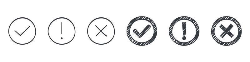 Check marks collection. Drawn icons of check marks. Checkbox icons and sketch check marks. Vector illustration