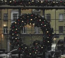 christmas wreath on the cafe window photo