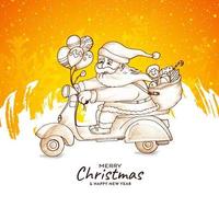 Merry Christmas festival background with santa claus on scooter vector