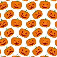 Seamless pattern orange jack o lanterns icon on white background. Halloween festival holiday patterns. Vector pumpkins designed for background, wallpaper, texture, textile, fabric, gift wrapping paper