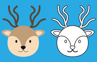 Deer face cartoon character. Cute outline deer animal face coloring book for kids. Vector illustration. Outline icon deer head. Cartoon face logo.