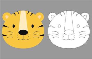 Tiger face cartoon character. Cute outline tiger animal face coloring book for kids. Vector illustration. Outline icon tiger head. Cartoon face logo.