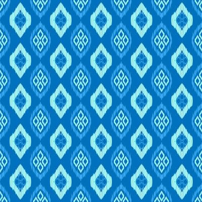Ikat seamless pattern blue gradation color background. African mayan ethnic diamond shape line fabric seamless patterns. Design for textile, wallpaper, clothing, backdrop. Vector retro vintage style.