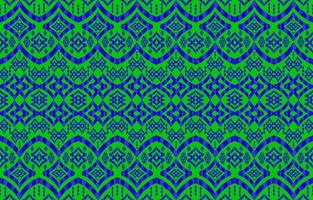 Blue green ikat patterns. Geometric tribal vintage retro style. Ethnic fabric ikat seamless pattern. Indian navajo aztec ikat print vector illustration. Design for backdrop texture clothing textile.