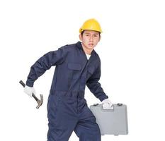 Young handyman  standing with his tool box photo