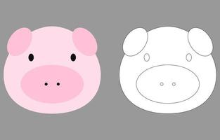 Pig face cartoon character. Cute outline pig animal face coloring book for kids. Vector illustration. Outline icon pig head. Cartoon face logo.