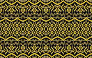 Golden royal ikat patterns on black background. Geometric tribal vintage retro style. Ethnic fabric ikat seamless pattern. Indian navajo aztec ikat print vector. Design for backdrop texture textile. vector