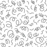 Confetti seamless black and white pattern. Geometric background with simple spiral different geometric shapes. Vector background.