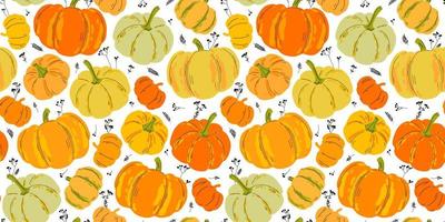 Seamless vector pattern of colorful pumpkins. Flat style. Vector illustration for repeatable backdrops..