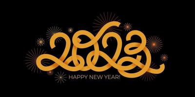 2023 vector confetti like geometric hand-drawn numbers with minimalistic elements horizontal composition. 2023 numbers design template. Happy new year minimalistic concept for greeting materials.