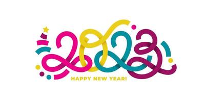 2023 vector confetti like geometric hand-drawn numbers with minimalistic elements horizontal composition. 2023 numbers design template. Happy new year minimalistic concept for greeting materials.