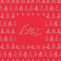 felices fiestas tarjeta de felicitación de forma cuadrada. Letras finas escritas a mano con siluetas de árboles de Navidad lineales estilizados. fondo de vector para las vacaciones de navidad.