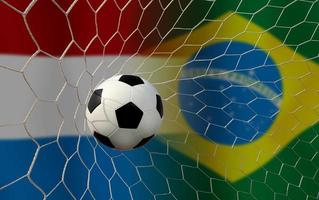 competición de copa de fútbol entre los países bajos nacionales y brasil nacional. foto