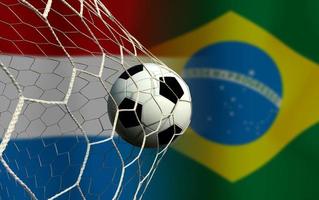 competición de copa de fútbol entre los países bajos nacionales y brasil nacional. foto