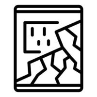 Broken screen tablet icon, outline style vector