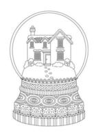 Snow globe coloring page outline design, Christmas ball isolated on white background. Vector glass snowball line shape