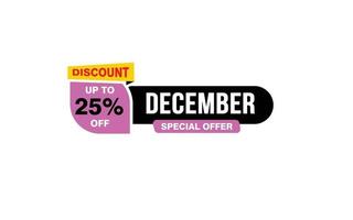 25 Percent december discount offer, clearance, promotion banner layout with sticker style. vector