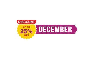 25 Percent december discount offer, clearance, promotion banner layout with sticker style. vector