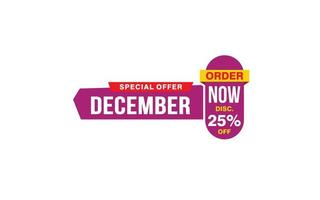 25 Percent december discount offer, clearance, promotion banner layout with sticker style. vector