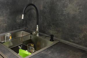 kitchen sink with dirty dishes photo