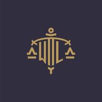 Monogram WL logo for legal firm with geometric scale and sword style vector