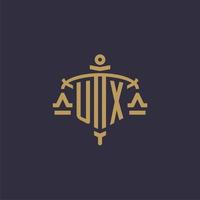 Monogram UX logo for legal firm with geometric scale and sword style vector