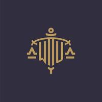 Monogram WU logo for legal firm with geometric scale and sword style vector