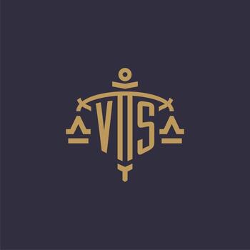 Monogram VS logo for legal firm with geometric scale and sword style vector