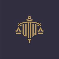 Monogram UW logo for legal firm with geometric scale and sword style vector