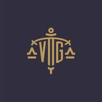 Monogram VG logo for legal firm with geometric scale and sword style vector