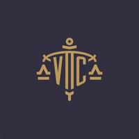 logotipo de monogram vc para firma legal con escala geométrica y estilo de espada vector