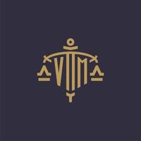 Monogram VM logo for legal firm with geometric scale and sword style vector