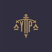 Monogram YP logo for legal firm with geometric scale and sword style vector