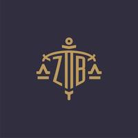 Monogram ZB logo for legal firm with geometric scale and sword style vector