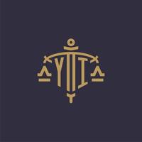 Monogram YI logo for legal firm with geometric scale and sword style vector