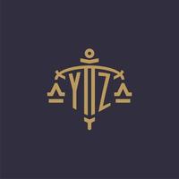 Monogram YZ logo for legal firm with geometric scale and sword style vector