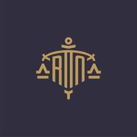 Monogram RN logo for legal firm with geometric scale and sword style vector