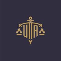 Monogram UA logo for legal firm with geometric scale and sword style vector