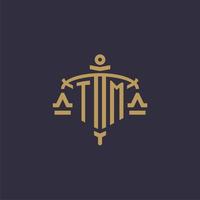 Monogram TM logo for legal firm with geometric scale and sword style vector