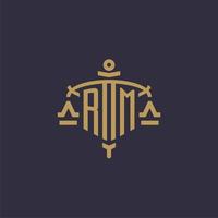 Monogram RM logo for legal firm with geometric scale and sword style vector