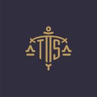 Monogram TS logo for legal firm with geometric scale and sword style vector