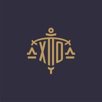 Monogram XO logo for legal firm with geometric scale and sword style vector