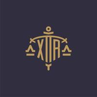 Monogram XR logo for legal firm with geometric scale and sword style vector