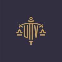 Monogram UV logo for legal firm with geometric scale and sword style vector