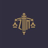 Monogram ZM logo for legal firm with geometric scale and sword style vector